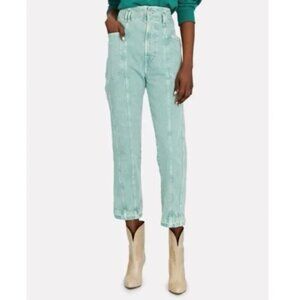 NEW $415 Isabel Etoile Marant Tucson Straight Utility Crop Denim Jeans Celadon